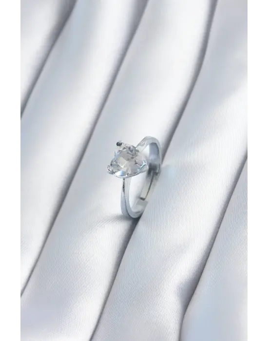 Gümüş Zirkon Kalp Model Çelik Yüzük