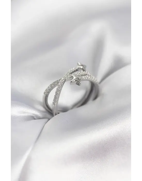 Gümüş Renk Zirkon Taşlı Halley Model Kadın Yüzük