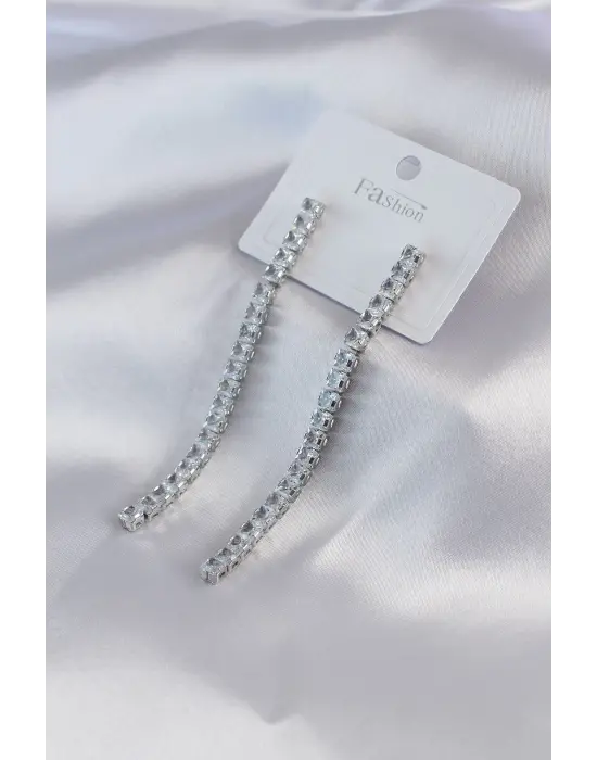 Gümüş Zirkon Taşlı Çelik Küpe