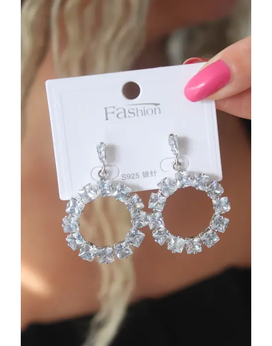 Gümüş Zirkon Taşlı Çelik Küpe