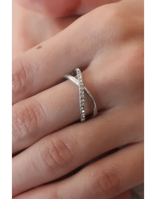 Gümüş Zirkon Taşlı Çelik Yüzük