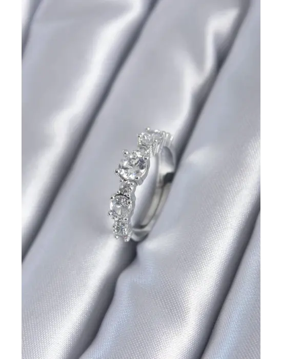 Gümüş Zirkon Taşlı Çelik Yüzük