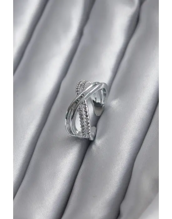 Gümüş Zirkon Taşlı Çelik Yüzük