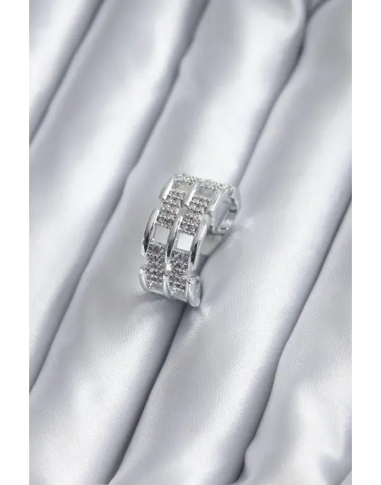 Gümüş Zirkon Taşlı Kemer Model Çelik Yüzük