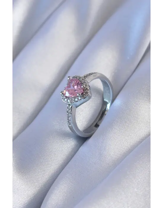 Gümüş Zirkon Taşlı  Charm Çelik Yüzük