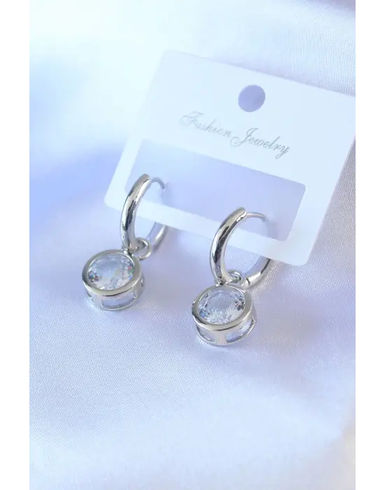 Gümüş Zirkon Taşlı  Çelik Küpe