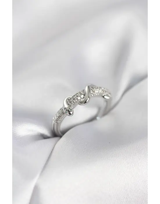 Gümüş Renk Zirkon Taşlı Sarmal Yılan Model Kadın Yüzük
