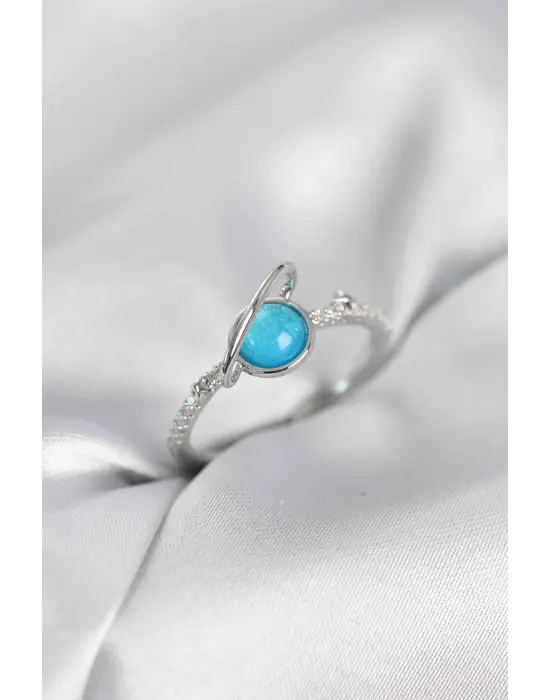 Gümüş Renk Zirkon Taşlı Satürn Model Kadın Yüzük