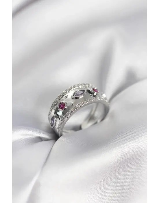 Gümüş Renk Zirkon Taşlı Vintage Kadın Yüzük