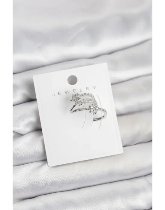 Gümüş Renk Zirkon Taşlı Yıldız Model Kıkırdak Earcuff Küpe