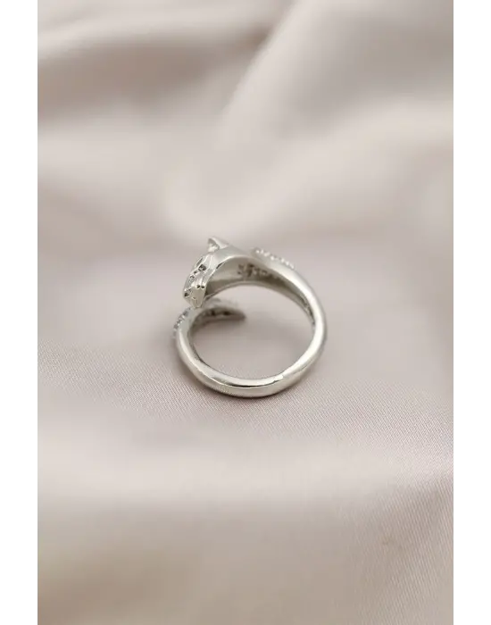 Gümüş Renkli Metal Kaplan Model Zirkon Taşlı Kadın Yüzük