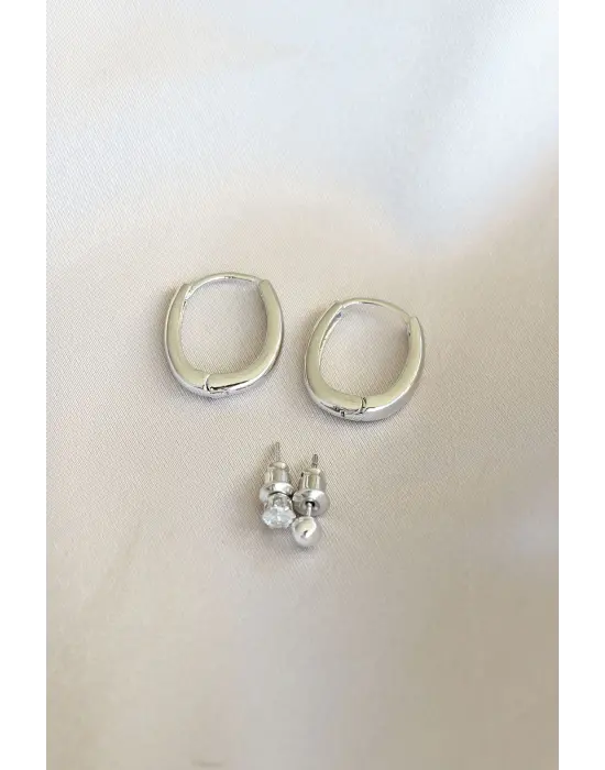 Gümüş Renkli Metal Küpe Seti