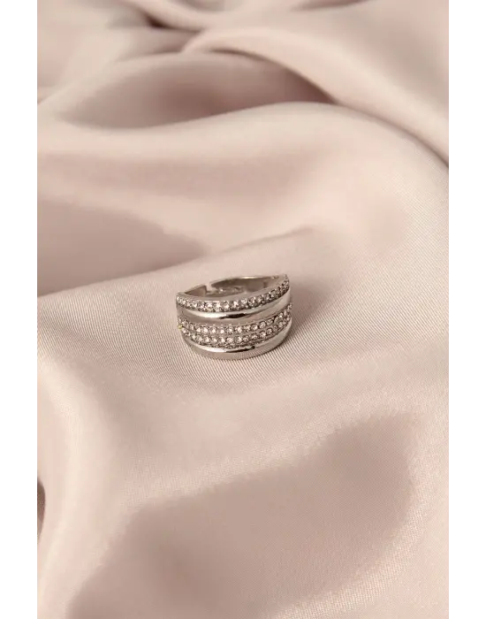 Gümüş Renkli Metal Zirkon Taşlı Ayarlanabilir Kadın Yüzük