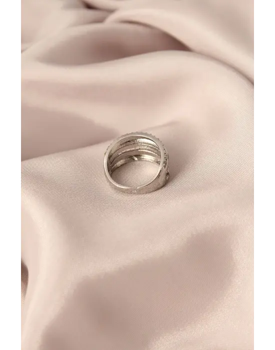 Gümüş Renkli Metal Zirkon Taşlı Ayarlanabilir Kadın Yüzük