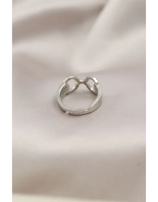 Gümüş Renkli Metal Zirkon Taşlı Kadın Yüzük