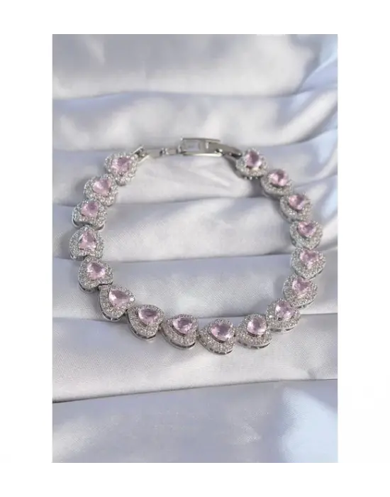 Gümüş Vip Model Kalpli Taşlı Bileklik