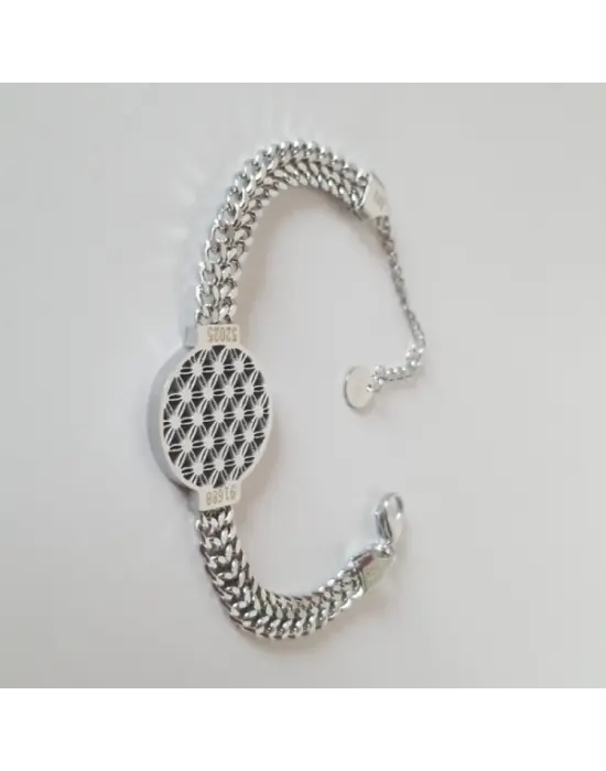 Gümüş Renk Çelik Yaşam Çiçeği Zincir Bileklik