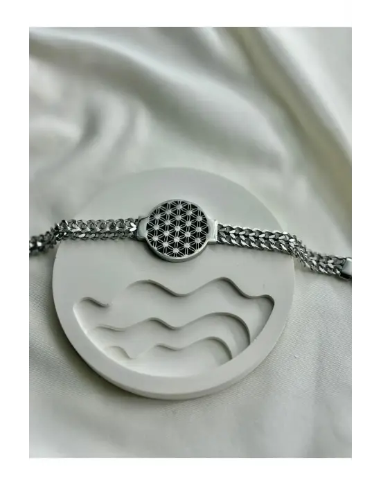 Gümüş Renk Çelik Yaşam Çiçeği Zincir Bileklik