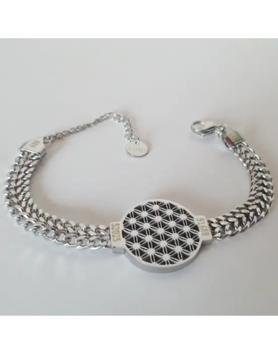 Gümüş Renk Çelik Yaşam Çiçeği Zincir Bileklik
