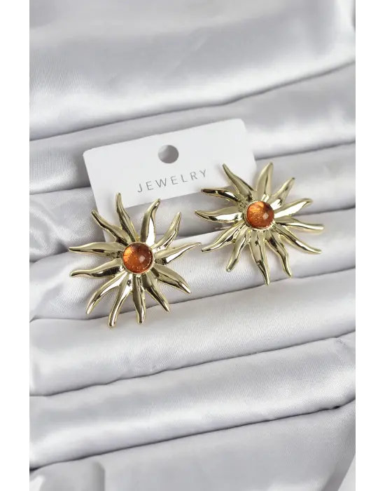 Güneş Model Gold Renk Pirinç Kadın Küpe