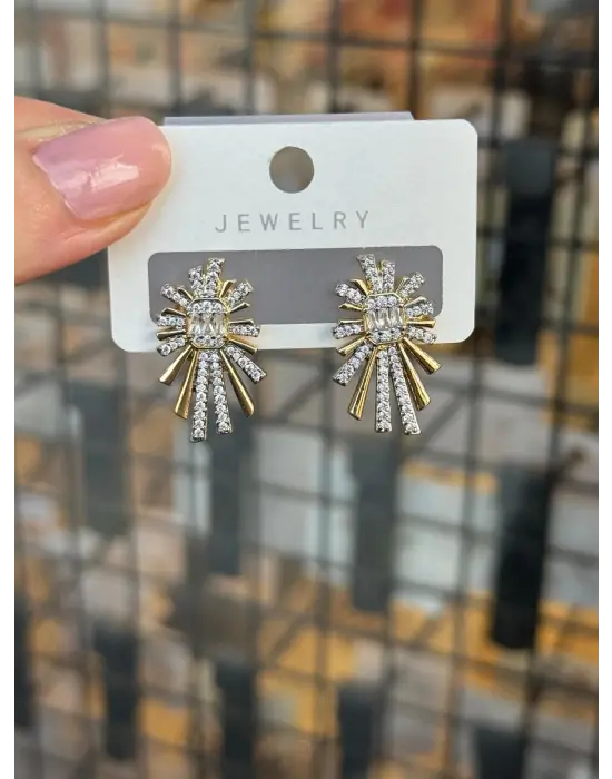 Güneş Model Koyu Renk Ortası Baget Taşlı Küpe