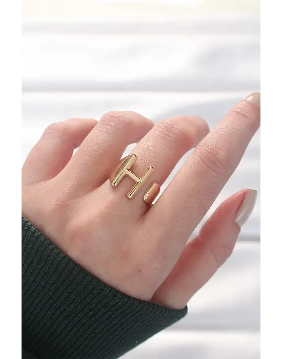 H Harfli Altın Renk Ayarlanabilir Yüzük