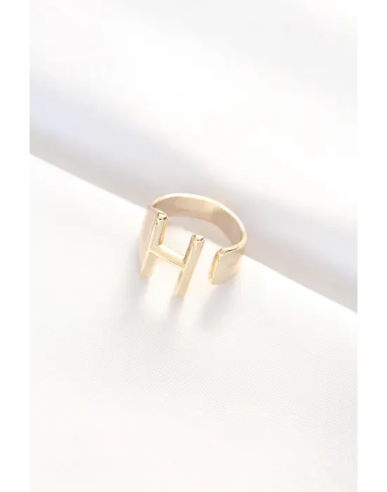 H Harfli Altın Renk Ayarlanabilir Yüzük
