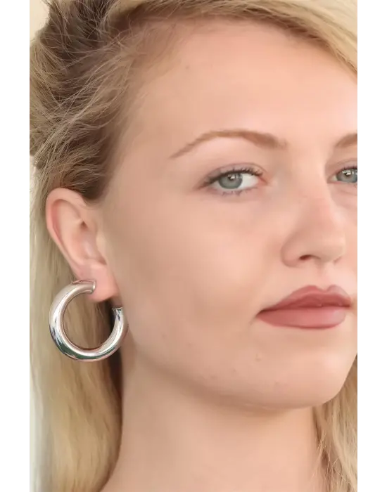 Halkalı Silver Renk Metal Bayan Küpe