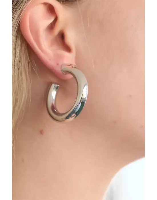 Halkalı Silver Renk Metal Bayan Küpe