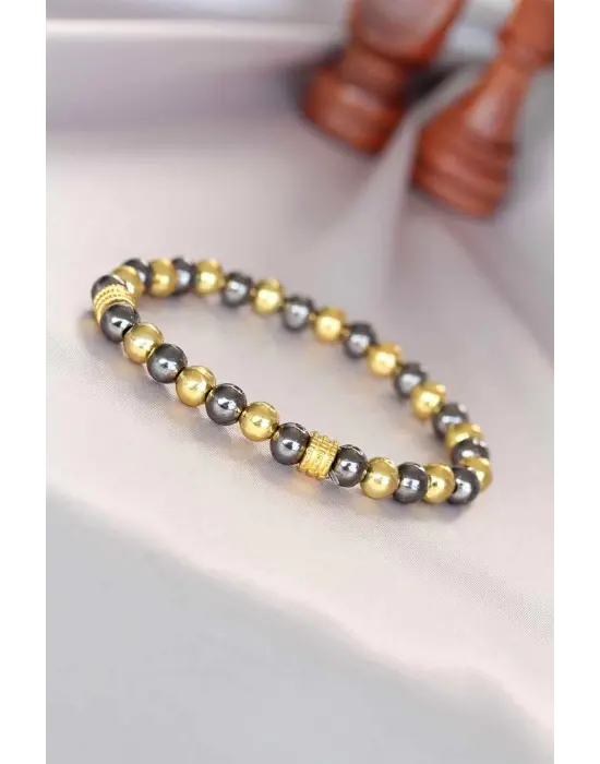 Hematit Füme Gold Renk Doğal Taş Erkek Bileklik