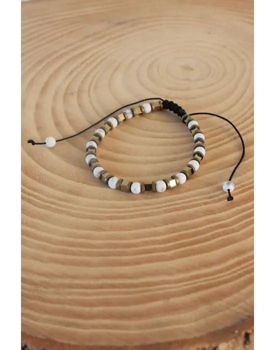 Hematit Sarı Renk Makrome Doğal Taş  Erkek Bileklik