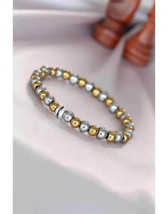 Hematit Silver Gold Renk Doğal Taş Erkek Bileklik