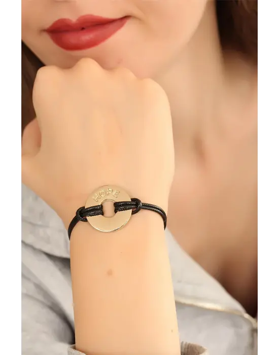 HOPE (Umutlu) Siyah Deri İpli Unisex Mood Bileklik