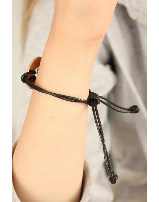 HOPE (Umutlu) Siyah Deri İpli Unisex Mood Bileklik