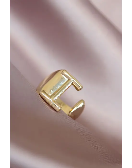 I Harfli Altın Renk Ayarlamalı Metal Kadın Yüzük