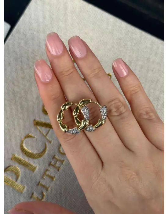 İki Renkli Gurmet Taşlı Bombeli Halka Küpe