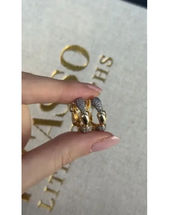 İki Renkli Gurmet Taşlı Bombeli Halka Küpe