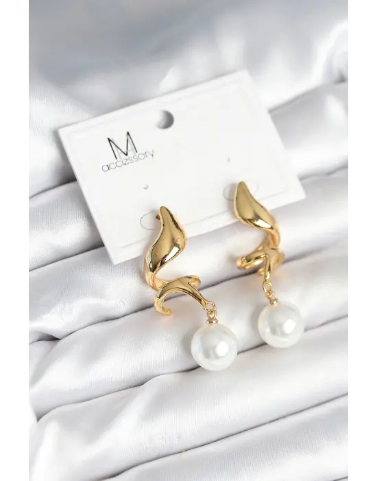 inci Detaylı Sarmal Model Gold Renk Pirinç Kadın Küpe