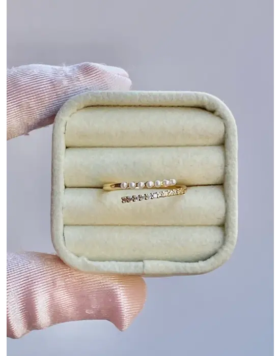 İncili Yarım Tur Su Yolu Taşlı Ayarlanabilir Yüzük