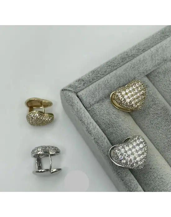 Işıltılı Kalp Form Klips Küpe