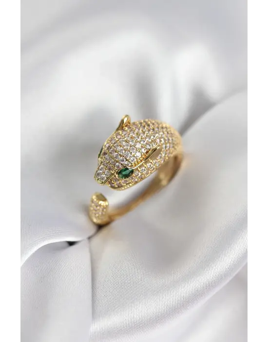 Jaguar Model Gold Renk Zirkon Taşlı Kadın Yüzük
