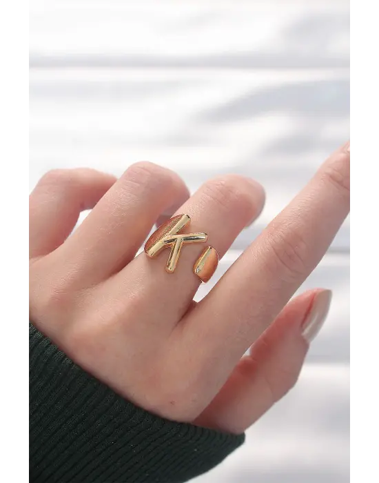 K Harfli Altın Renk Ayarlanabilir Yüzük