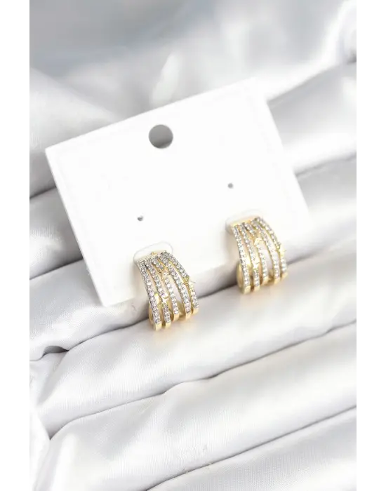 Kaburga Model Zirkon Taşlı Pirinç Kadın Küpe