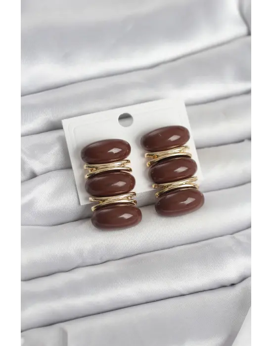 Kahverengi Vintage Model Gold Renk Kadın Küpe