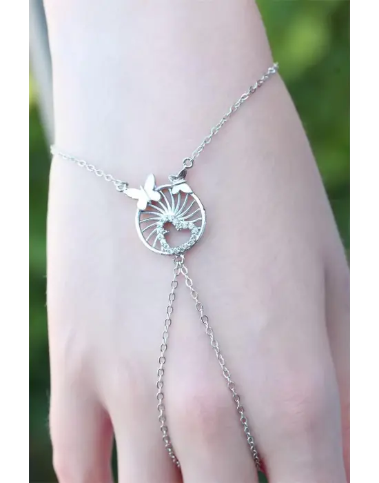 Kalp Figürlü Zirkon Taşlı Silver Renk Şahmeran Bileklik