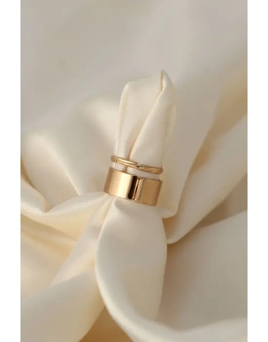 Kalp Model Altın Renk Ayarlamalı Çift Yüzüğü