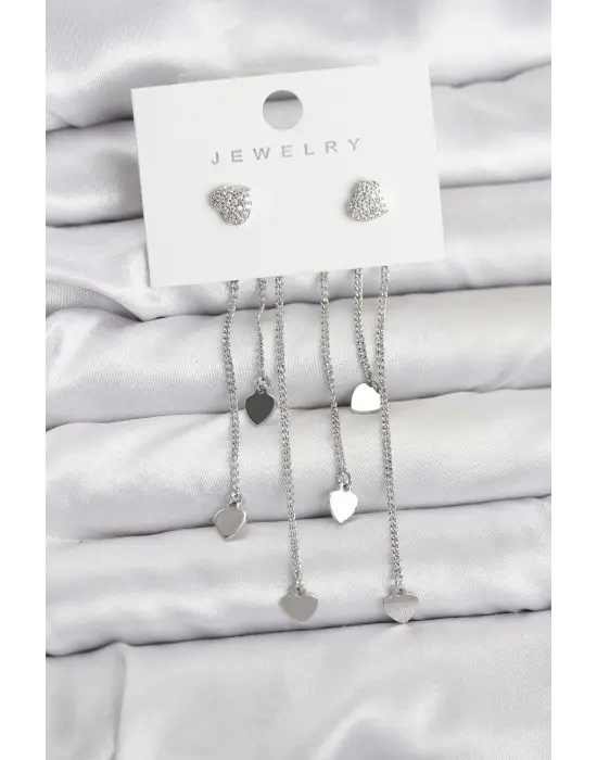 Kalp Model Gümüş Renk Pirinç Sallantılı Kadın Küpe