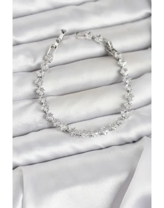 Kare Zirkon Taşlı Gümüş Renk Pirinç Su Yolu Kadın Bileklik