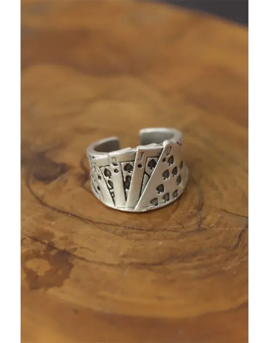 Kart Desenli Metal Ayarlanabilir Erkek Yüzük