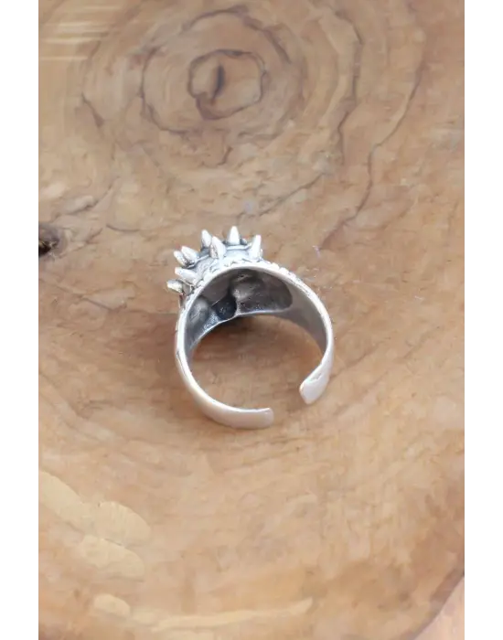 Kasklı Kuru Kafa Figürlü Gümüş Renk Erkek Yüzük